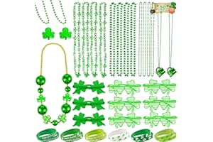ZUGM 50 Pcs St. Patricks Day Accessories, Dressing-up St. Patricks Day Supplies Set with Green Shamrock Glasses, Shamrock Necklaces, Rubber Bracelets, St. Patricks Day Decorations Party Favors