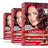 Revlon ColorSilk with Bond Repair Complex, Burgundy Permanent Hair Color, 100% Gray Coverage, Ammonia Free Hair Dye, Vegan Keratin, 48 Burgundy (Pack of 3)
