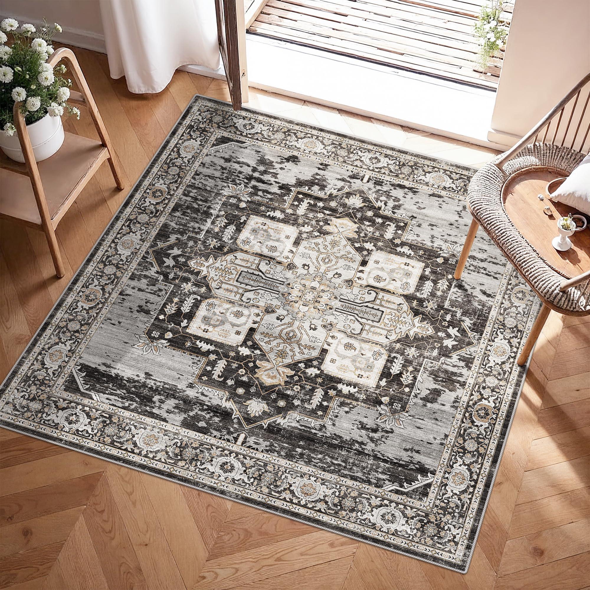 Photo 1 of RUUGME Washable 3x3 Square Rug - 3x3 Throw Rugs for Living Room Stain Resistant Carpet Ultra Soft Rugs for Married Woman in Bedroom Kitchen with Non Slip Backing Home Decor 3x3 Black