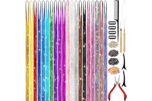 GrennMauler Hair Tinsel Kit (48 Inch, 20 Colors, 4800 strands), Tinsel Hair Extensions with Tools， Heat Resistant Fairy Hair Tinsel Kit for Women Hair Accessories