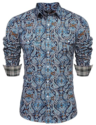 COOFANDY Mens Floral Dress Shirt Slim Fit Casual Paisley Printed
