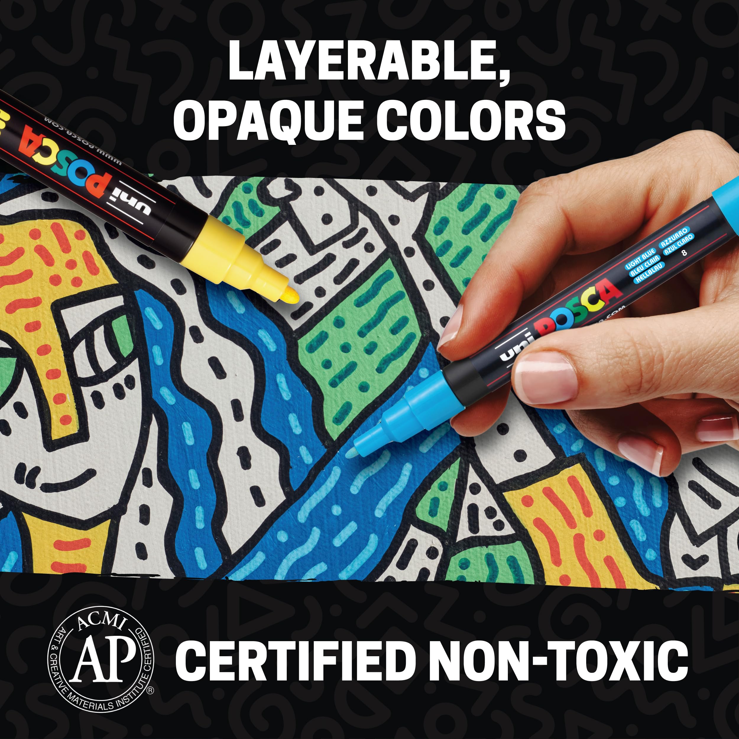 Posca Paint Art Markers, Set of 15 5M Medium Acrylic Markers with Reversible Tips, Artist Recommended Paint Pens for Gifts, Decorations, Fabric, Metal, Windows, Wood and Canvas