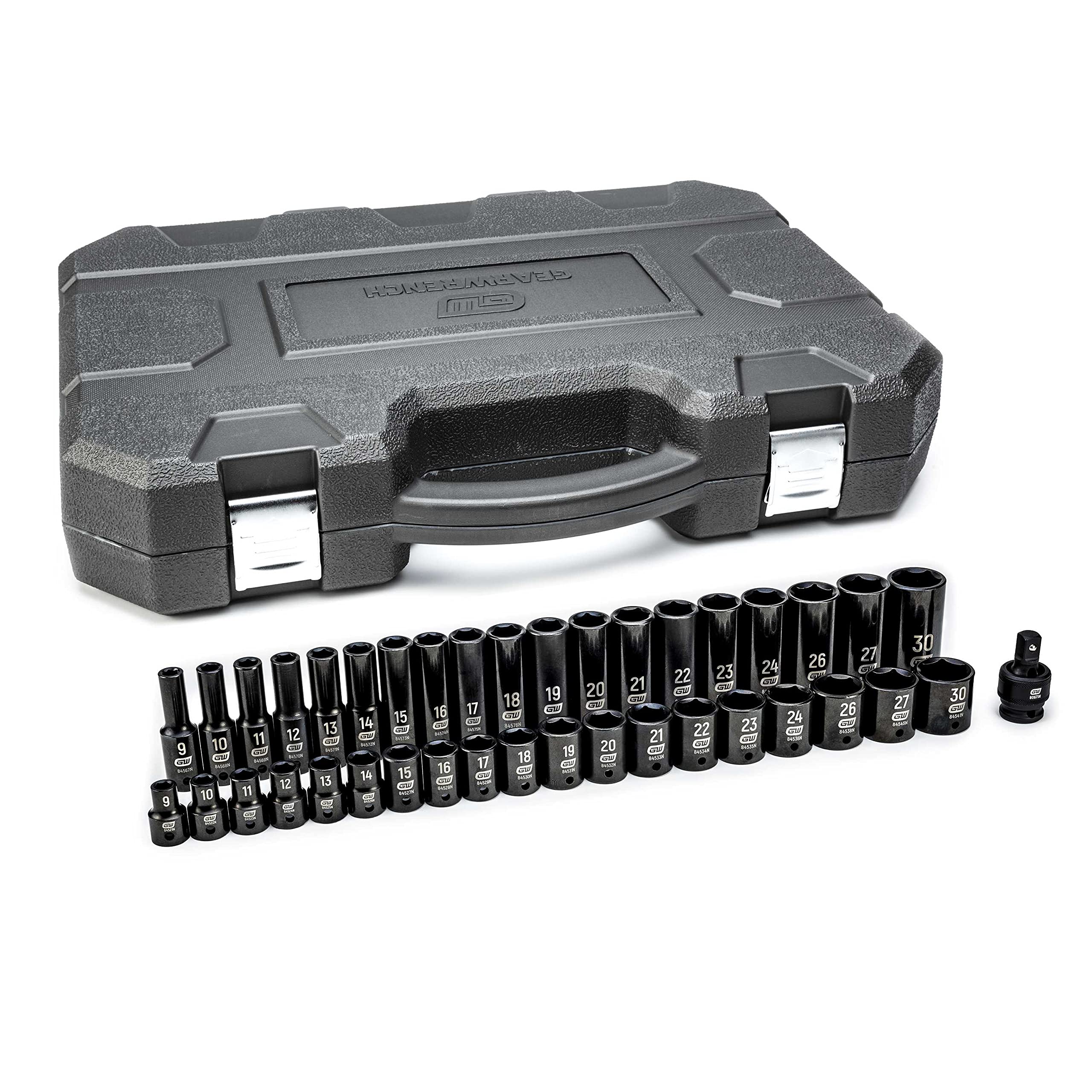 GEARWRENCH 39 Piece 1/2inch Drive 6 Point Impact Socket Set, Standard & Deep, Metric - 84948N Image