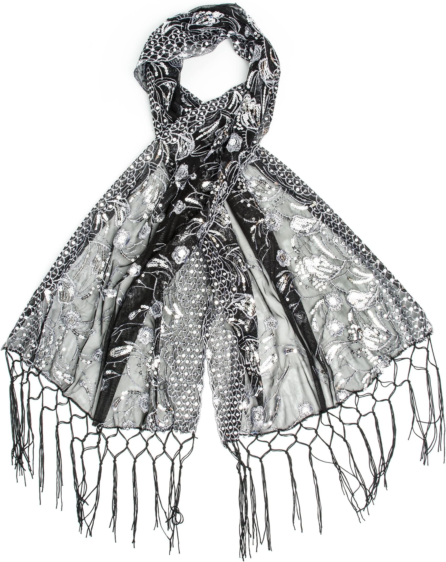 Amaryllis Shawl, Sequin Evening Wrap, Embroidered Sequin Shawl