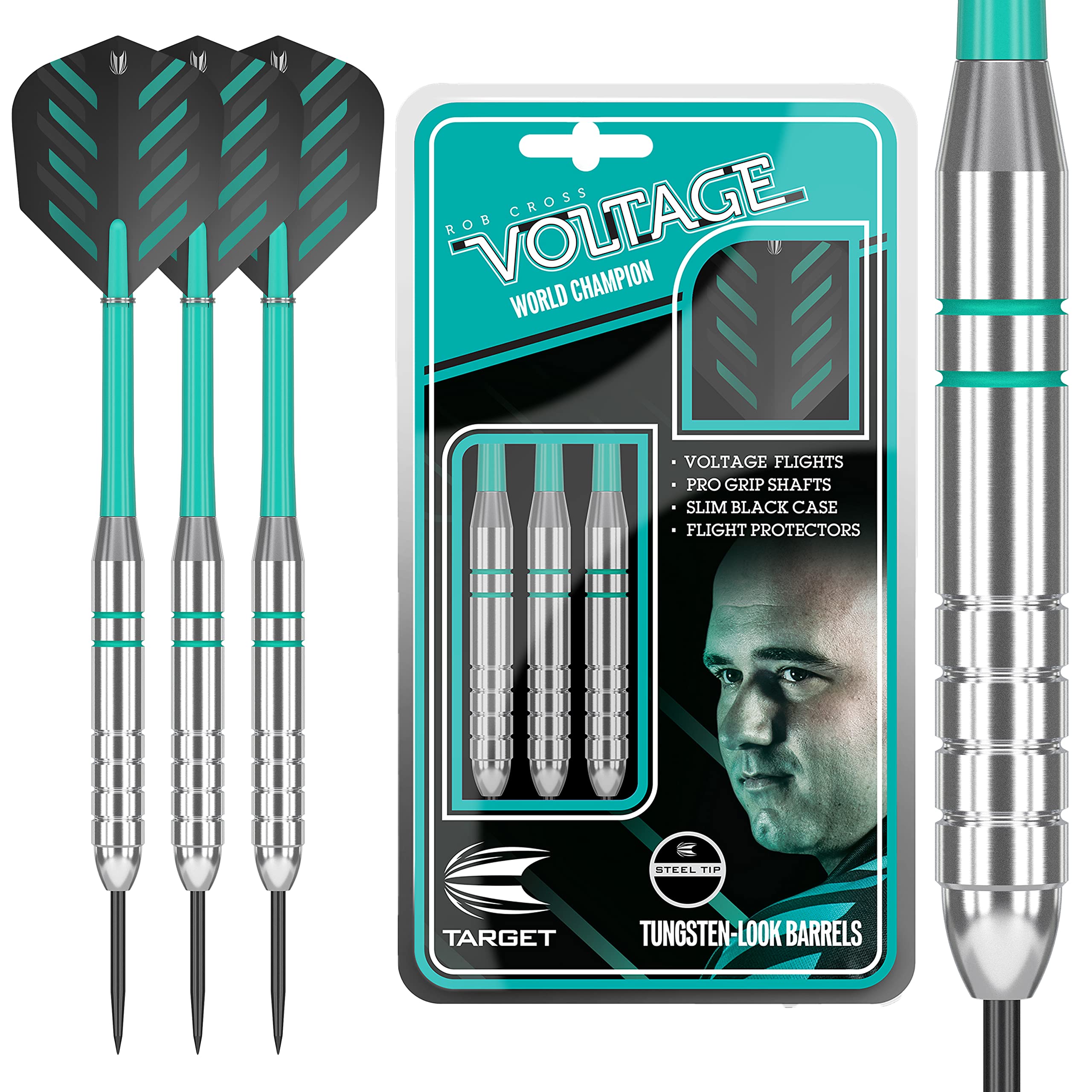Target Darts Rob Cross Silver Voltage 24G Brass Steel Tip Darts Set