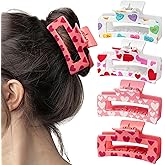 PANTIDE 4Pcs Valentine's Day Heart Hair Claw Clips for Women Girls - Conversation Love Heart Rectangle Nonslip Banana Hair Clips, Thin Thick Short Long Curly Hair Accessories, Valentines Birthday Gift