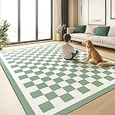 Washable 5x7 Checkered Area Rug for Living Room, Sage Green Checkerboard Modern Boho Large Rugs, Ultra Thin Low Pile Lightweight Indoor Carpet with Non-slip Backing for Bedroom Classroom Playroom Kids