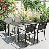 Outsunny Outdoor Dining Table for 4-6, Patio Table with Easy Maintenance Slatted Top, Rust-Resistant Aluminium Frame, for Gar