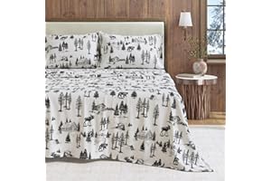 Great Bay Home Flannel Sheet Set King Size - 100% Turkish Cotton, Double-Brushed, Lodge-Printed Bed Sheets - Ultra-Soft, Cozy, 4-Piece Bedding Set (December Frost)