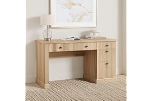 Garvee Fluted Home Office Desk Storage, 54 in Modern Executive Desk with Charging Station, Wooden Computer Writing Desk with 