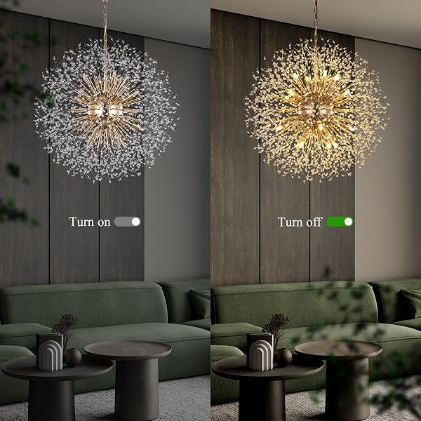 WELLMET FIREWORK CRYATSL CHANDELIER 30 INCH, GOLD FIORE CHANDELIERS MID CENTURY MODERN CONTEMPORARY BRASS CHANDELIER LIGHT FIXTURE FOR DINING ROOM LIVING ROOM BEDROOM HALLWAY ENTRYWAY FOYER