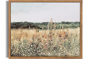 Bluebubble Framed Canvas Vintage Wall Art Home Decor, Wild Floral Field Landscape Painting Wall Art Prints,Canvas Wall Art Prints Classic for Living, Dining Room, Bedroom,Office Hallway Decoration -