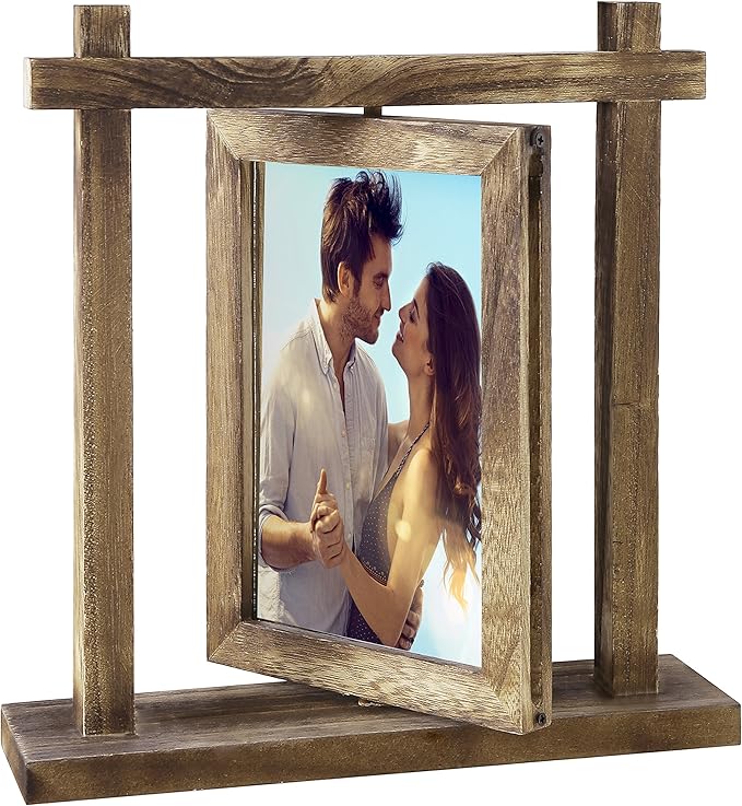 MyGift Torched Wood Tabletop DoubleSided Swivel 4 X 6 Picture Frame