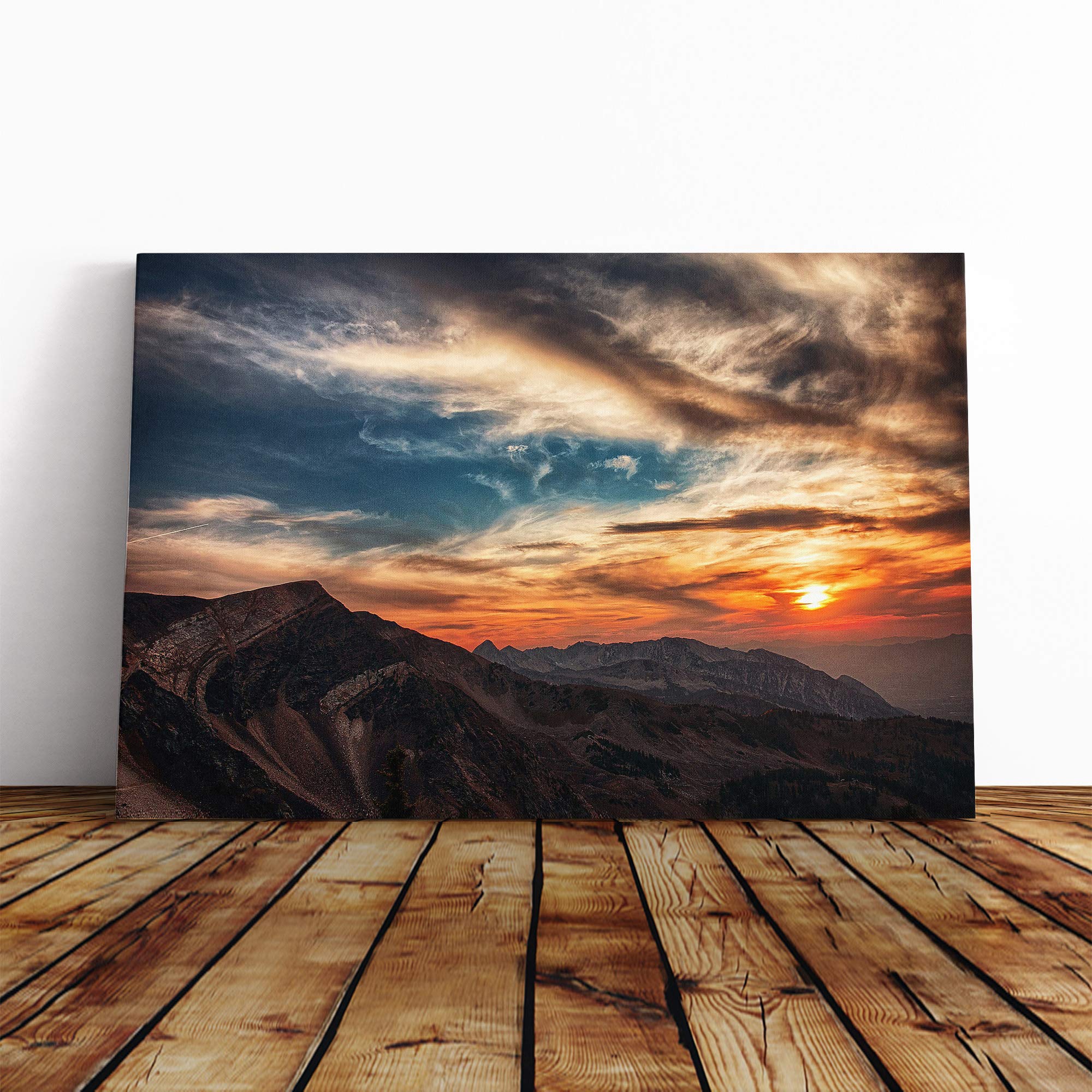 Landscape Utah Mountain Sunset USA Canvas Print | Gallery Wrapped 30mm Frame Wall Art | 20x14 inches | Ready to Hang | Modern Landscape Picture | Living Room Bedroom Lounge Office