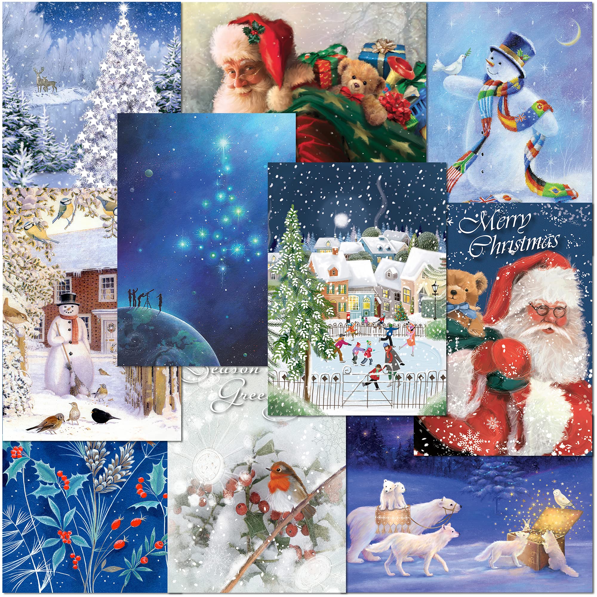 Olivia Samuel Pack of 10 Traditional Christmas Cards from Thick quality card and envelopes. A5 Standard Size Multipack Assortment with Peel and Seal Envelopes