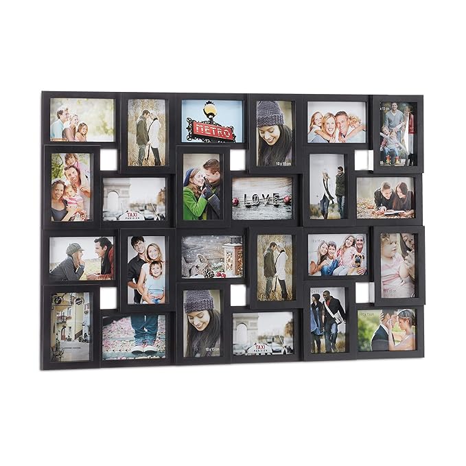 Relaxdays XXL Bilderrahmen Collagen, für 24 Bilder in 9 x 13, Hoch- oder Querformat, Kunststoff, HxB 57 x 86 cm, schwarz