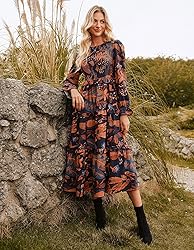 Casual Dresses for Women Fall Floral Smocked Midi