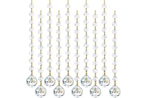 KRISININE 10pcs Crsytal Crystal Garland Strands Hanging Glass Chandelier Beads Chains Glass 20mm Balls Prisms with Beads Pendants Crystal Chandelier Parts Replacements Home Party Garden Decoration Gold Pinning
