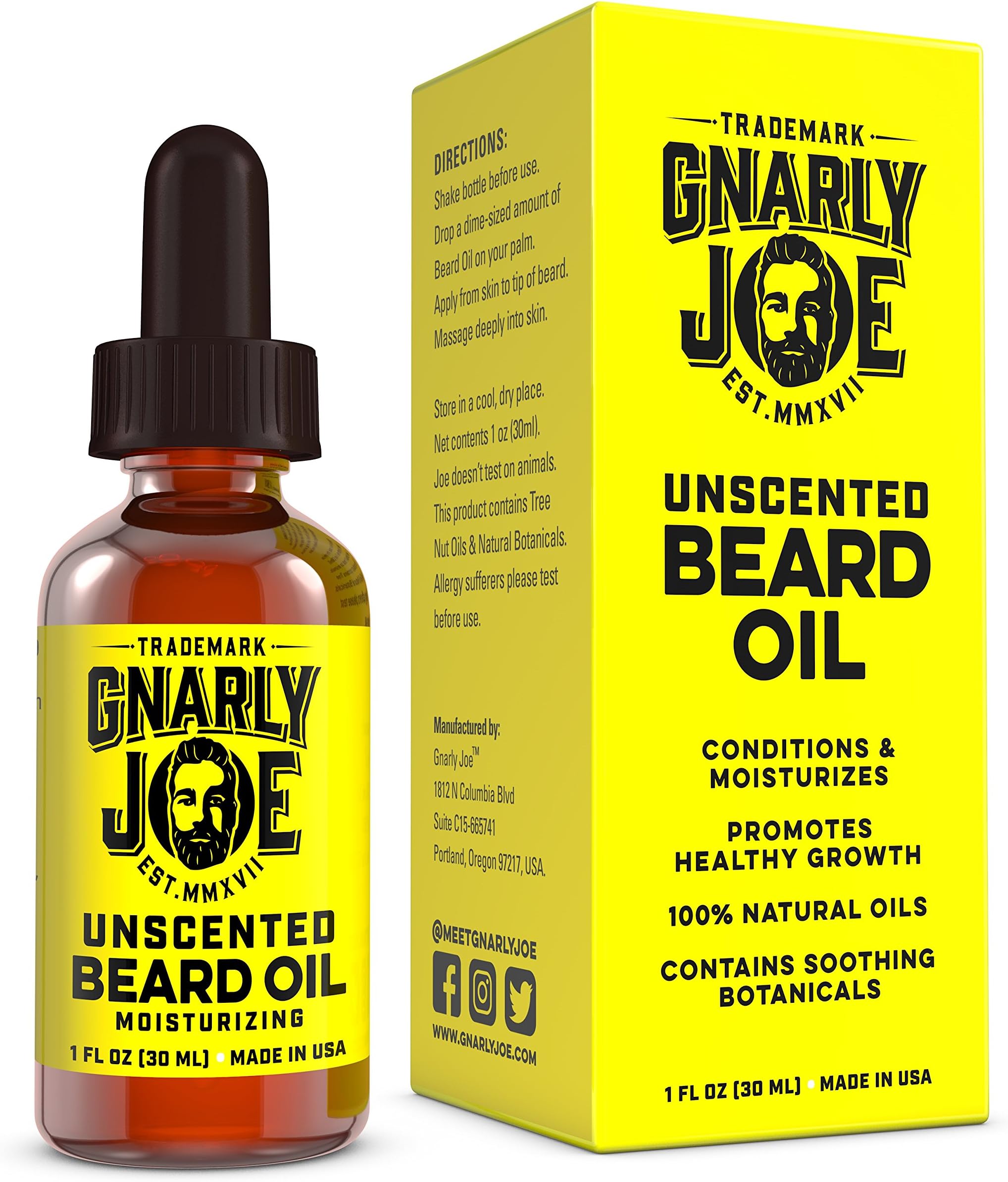 Gnarly Joe Unscented Beard Oil | Natural Moisturiser, Softener & Leave-in Conditioner | Argan & Jojoba | Best Beard Care for Full Beard Growth (30ml)
