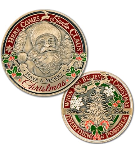 Moneda Conmemorativa Navideña 2024 De Aleación Con Texto 'Cree En La Magia De La Navidad' – 4 Cm Con Motivo De Santa Y Reno, Ideal Para Coleccionar Y Regalar