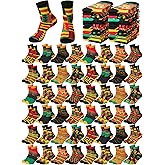 Ramede 48 Pairs Black History Month Sock Bulk Novelty African Kente Kinara Fuzzy Crew Socks for Men Women Juneteenth Gifts