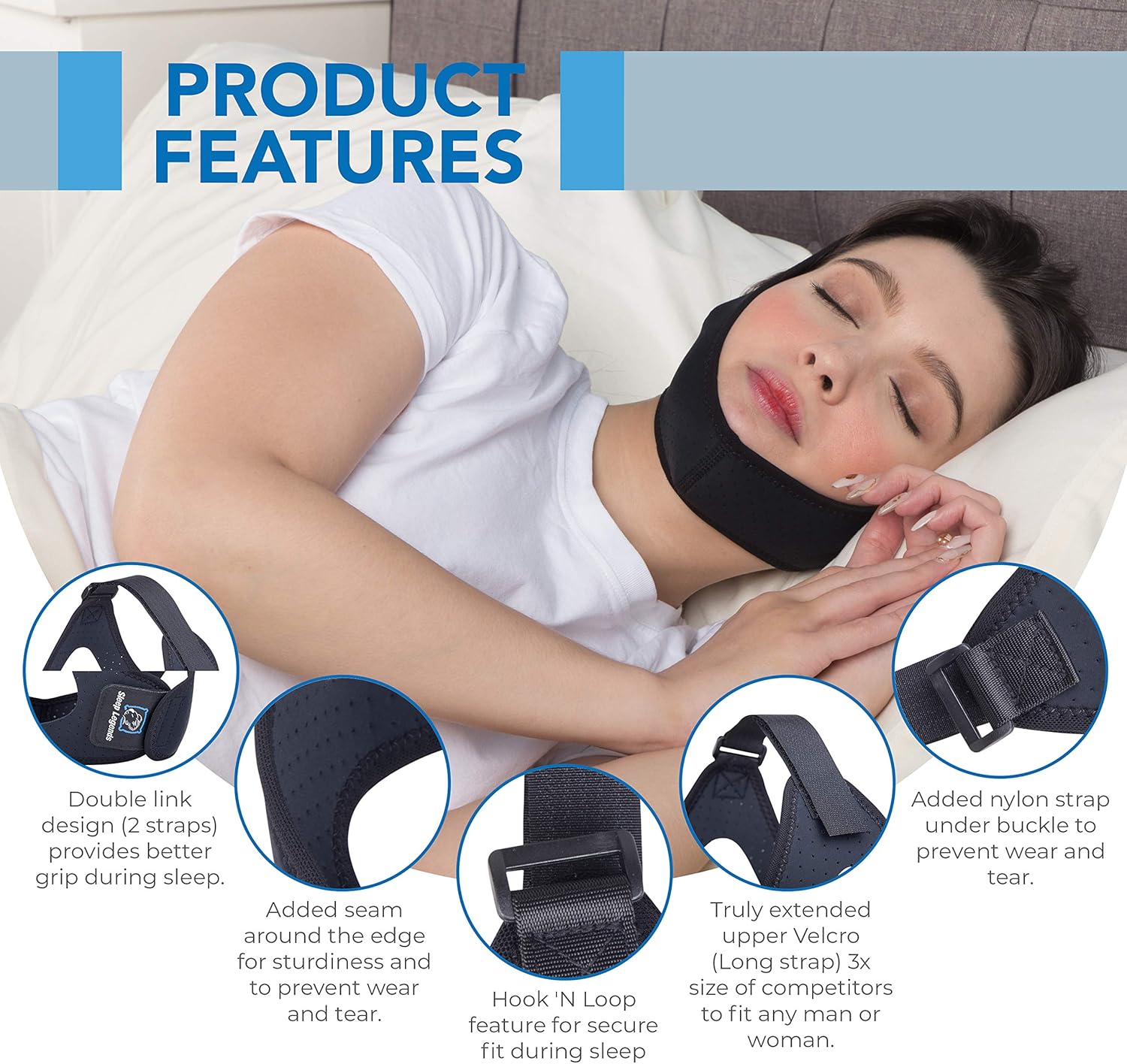 Sleep Legends Premium Anti Snoring Chin Strap w/ New Adjustable Hook ’N Loop Strap for Cpap Users - [2020 Release] - Snore Reduction Device - Snore Stopper Solution Men, Women: Health & Personal Care