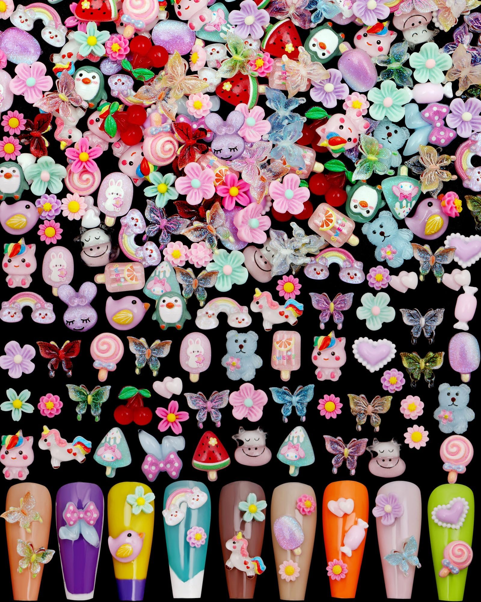 Photo 1 of 1 Pack of Cute & Sweet 3D Nail Charms for Acrylic Nails, Perfect for Nail Art Decorations & DIY Accessories Crafts?Flower Bee Bear Butterfly Charms for Nail