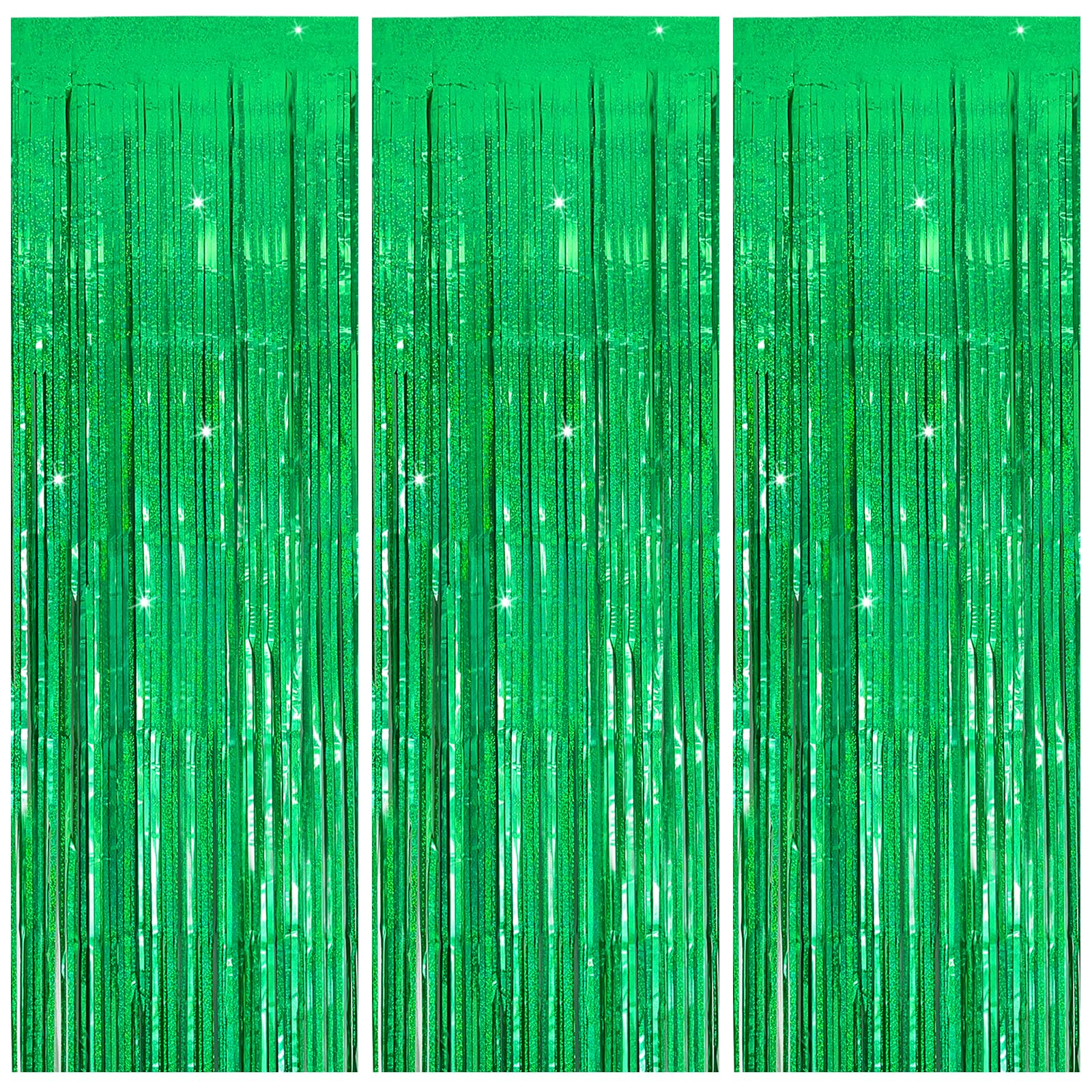 Photo 1 of 3 Pack Green Streamers Backdrop Jungle Party Decorations Foil Fringe Backdrop Curtains Photo Booth Backdrop for Birthday Dinosaur Animal St Patricks Day Football Christmas Party Decorations