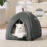 Bedsure Cat Cave Bed Indoor 40x40x40cm Flannel Hooded Igloo Dark Grey view 3