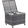 BIRDROCK HOME Rolling File Box - Storage Cabinet with Wheels - Weatherproof Rattan-Style Resin Deck Chest for Garden, Home and Office - Organize Cushions, Toys, and Accessories - Storage Box - Grey