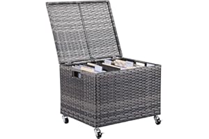 BIRDROCK HOME Rolling File Box - Storage Cabinet with Wheels - Weatherproof Rattan-Style Resin Deck Chest for Garden, Home and Office - Organize Cushions, Toys, and Accessories - Storage Box - Grey