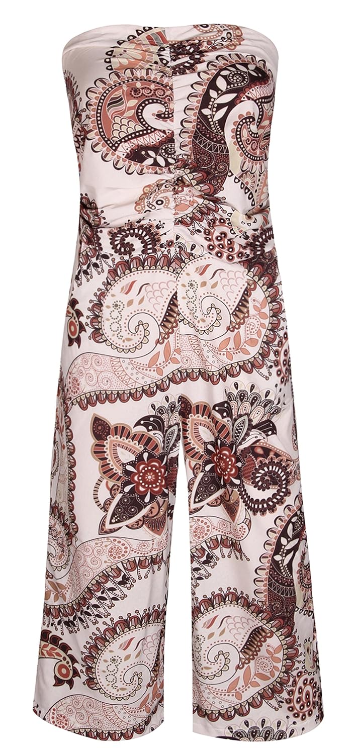 Buy Women Strapless Floral Capri Jumpsuit Pleated Front Zip Back Side