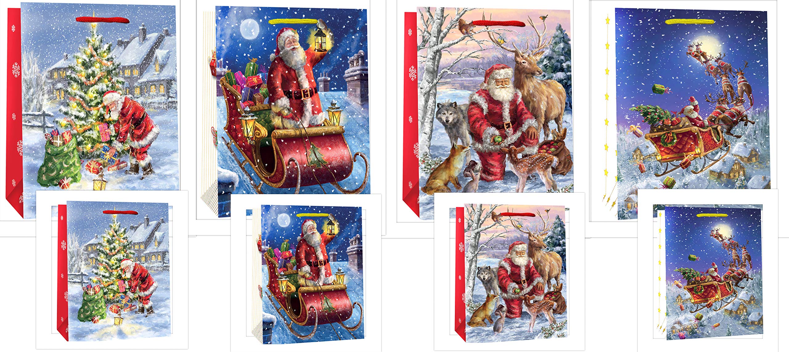 CaPiSo Set of 8 Gift Bags Glossy Paper Christmas 4 x Midi + 4 x Large Set 08