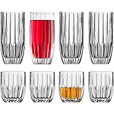 Godinger Drinking Glasses Set - 8pc Barware Set, Highball & Whiskey Glasses - 4 Highballs (12oz) and 4 Whiskey Glasses (10oz)