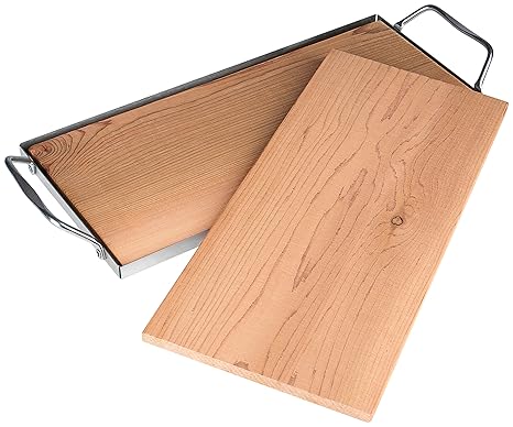 Rustler Räucherbretter aus 100% originalem kanadischen Zedernholz | 2er Set | Grillbretter mit Serviergestell aus rostfreiem 