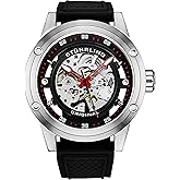 Stuhrling Original Mens Automatic Watch Skeleton Stainless Steel Self Winding Dress Watch with Rubber Strap 50MM