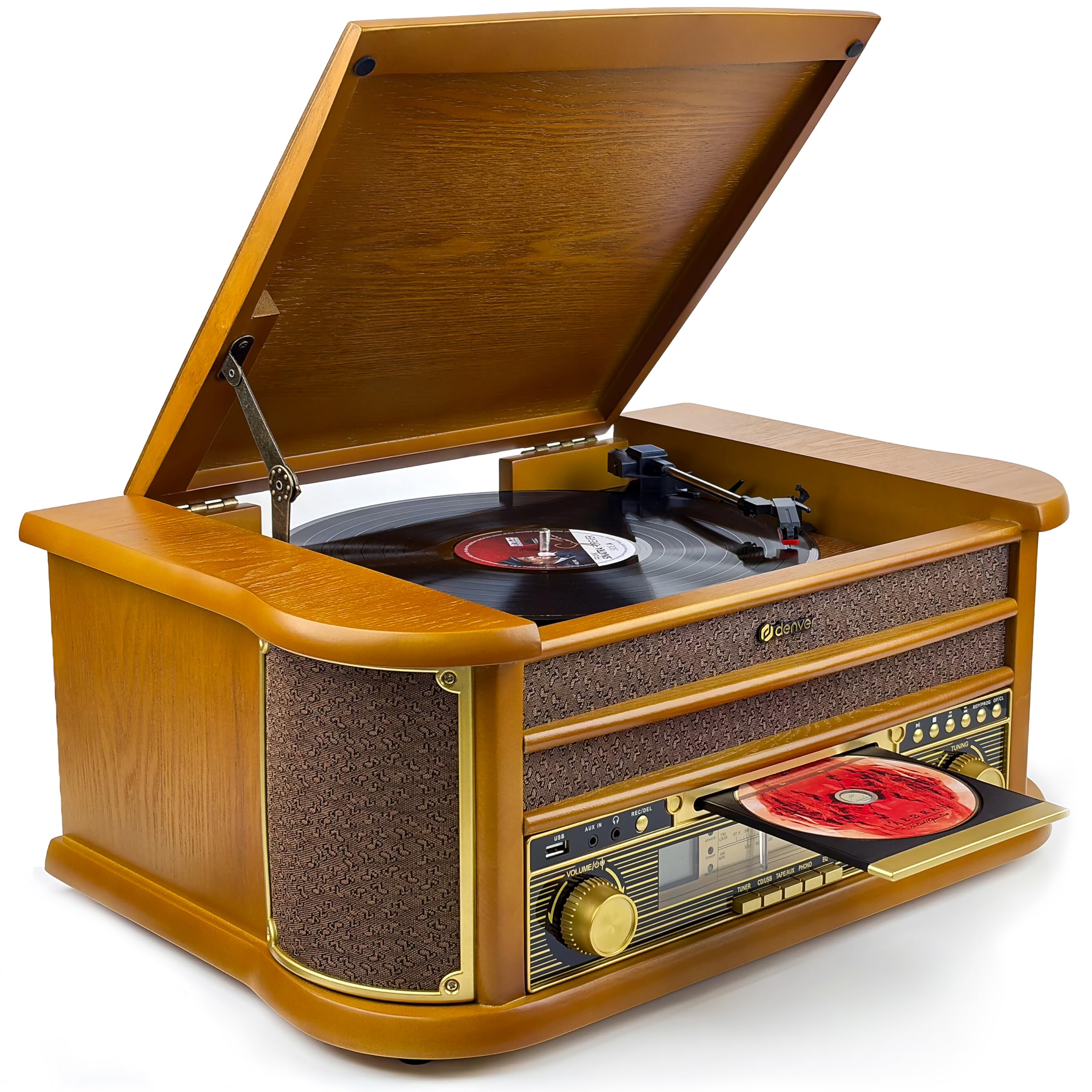 Denver Electronics MCR-50 Turntable Brown - Turntables (Brown, 33 1/3.45.78 rpm, AM, FM, USB, LCD, 5W)