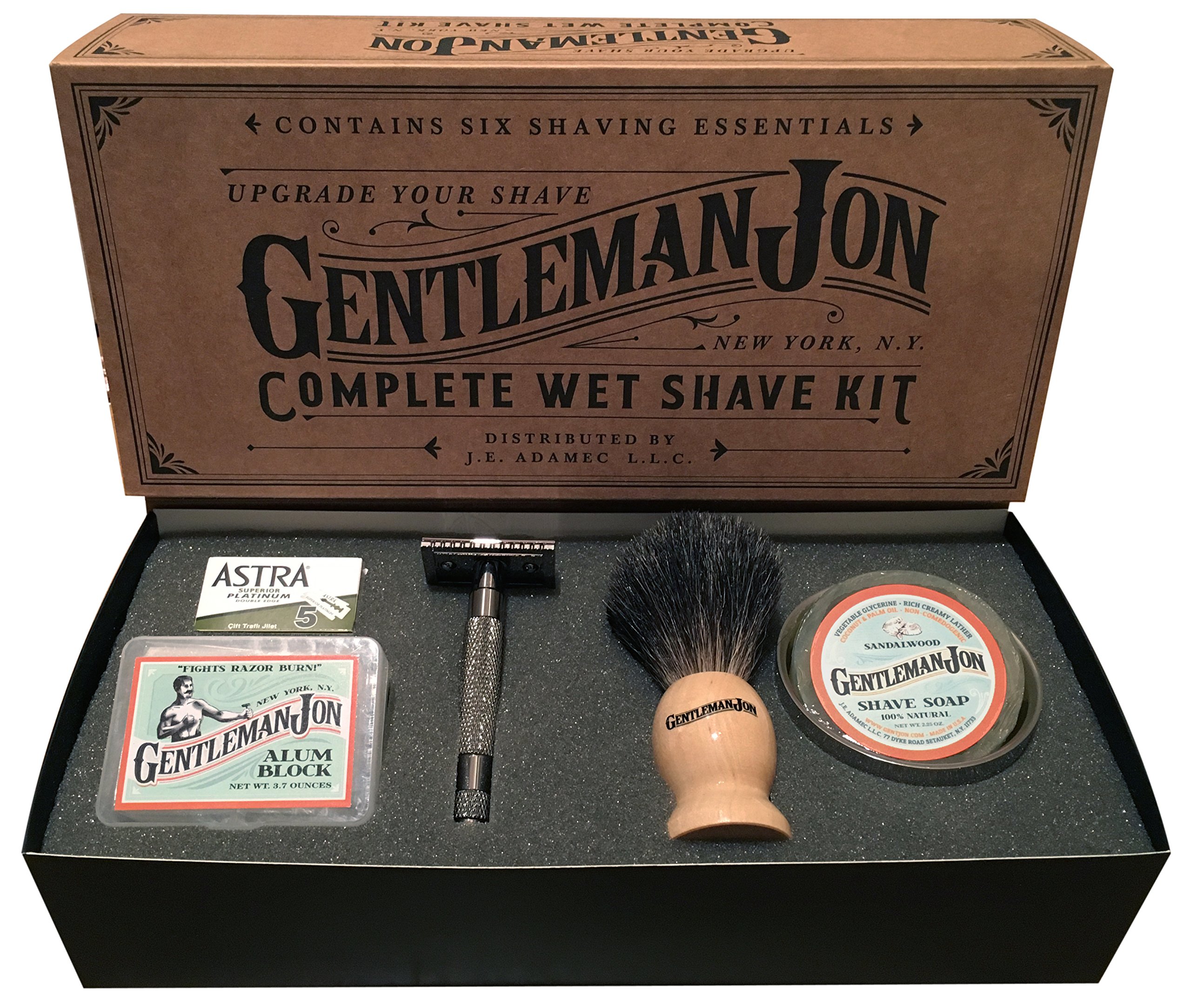 Gentleman Jon Complete Wet Shave Kit Includes 6 Items One Safety