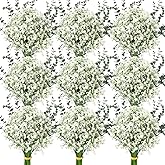 Retrowavy 150 Pcs Babys Breath Artificial Flowers Bulk Babys Breath Flowers Gypsophila Bouquets with Faux Eucalyptus Stems Leaves for Wedding Bouquet Party Filler Home Decor