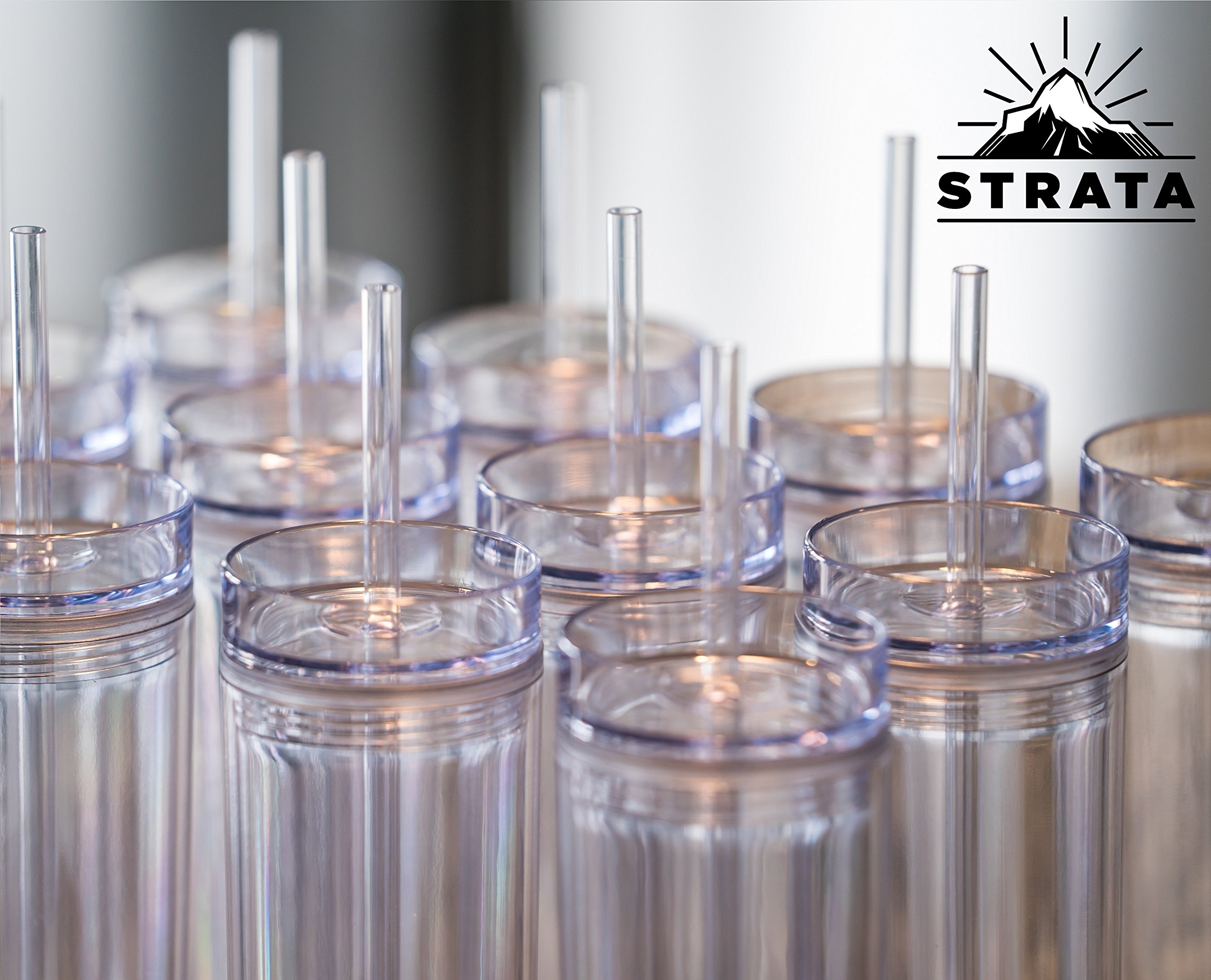 12 Clear Acrylic Tumblers with Lids and Straws Skinny, 16oz Double
