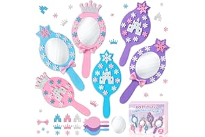 BeYumi Princess Foam Mirror Craft - 18 Pack DIY Decorate Your Own Princess Mirror Craft Kits for Kids Unbreakable Kids Mirrors for Girls Party Decoration Birthday Supplies Gift