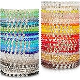 Kigeli 60 Pcs Bohemian Beaded Bracelets for Women Stackable Multi Layer Statement Sparkly Bulk Colorful Boho Crystal Stretchy Bracelet Set Jewelry Gifts