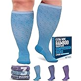 Doctor's Select 3 Pairs Plus Size Compression Socks Wide Calf | Bamboo Viscose Knee High Socks for Circulation Support | Compression Socks | Purple, Indigo, Teal