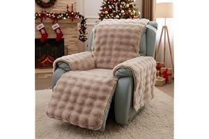 LiveGo Thick Rabbit Plush Recliner Slipcover 23 Inches Chair Covers Lazy Boy Recliner Chair Cover Quilted Cover for Recliner Chairs and Furniture (Light Brown)