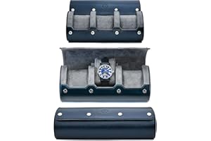 M MIRAGE LUXURY TRAVEL Watch Case Travel Organizer - Watch Roll Case - 3 Watch Case Display Storage - Watches Accessory Gift - Midnight Blue Vegan Leather