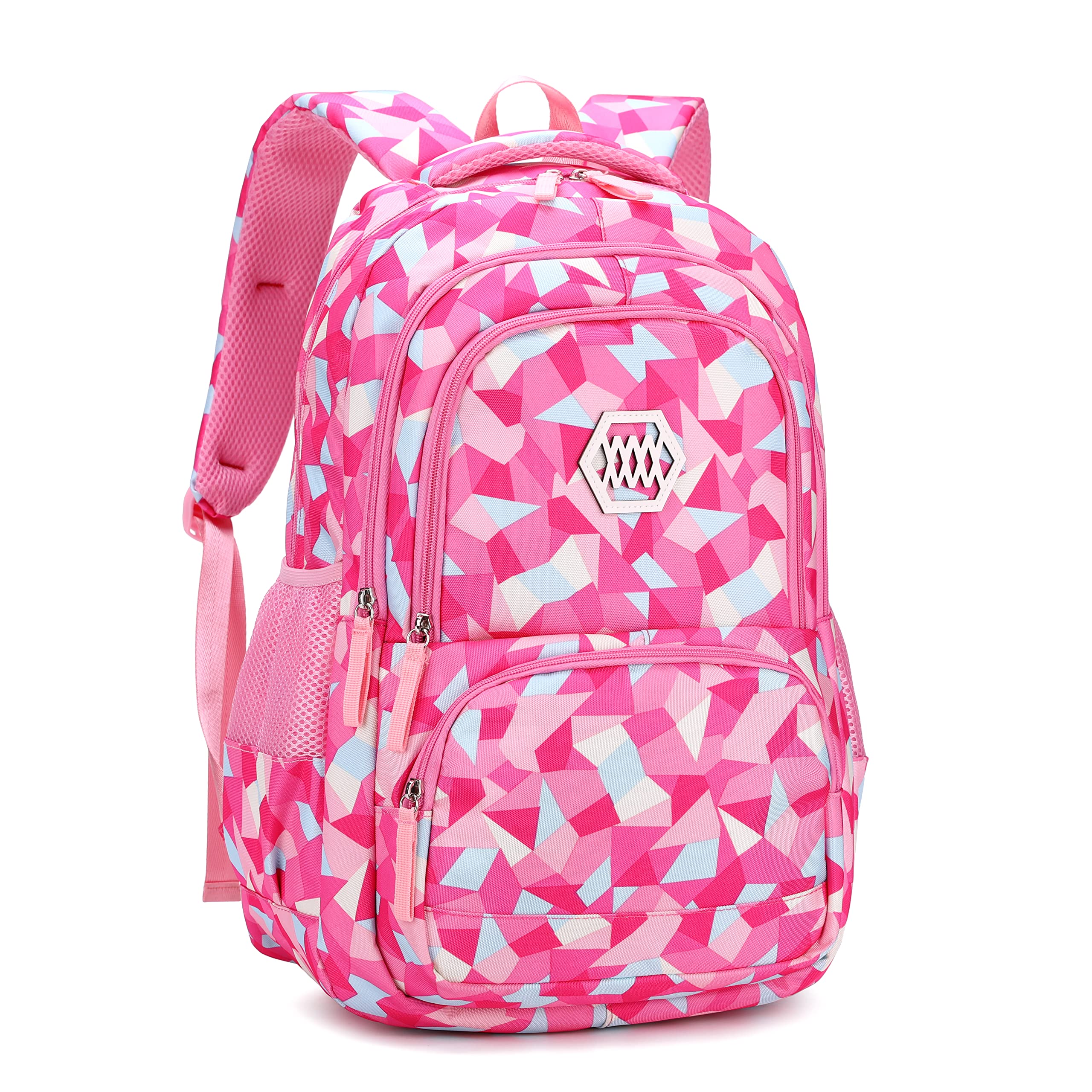 Bansusu Geometric Backpacks for Girls School, Capacity School Kids Backpacks for Girls Elementary BookBags, Rose-L