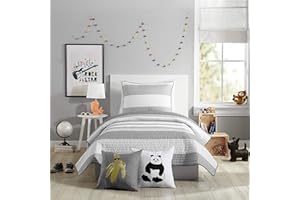 URBAN PLAYGROUND All Seasons Lavelle Gray/White Stripe Quilt Set - 2 Piece Soft Brushed Microfiber Kids Bedding Set for Boys/Girls – Machine Washable (Twin)