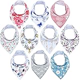 Diaper Squad 100% Organic Cotton Floral 10-Pack Baby Girl Drool Bandana Bibs Pink for Girls