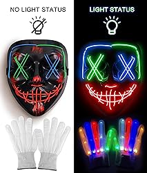 Halloween Mask Skeleton Gloves Set, Light Up Scary