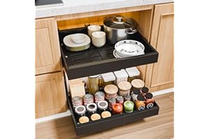 Pull Out Cabinet Organizer 21"D Expandable 12.6-20.5" Heavy Duty Adjustable Slide Out Drawer for Kitchen Cabinets Pots Fixed 